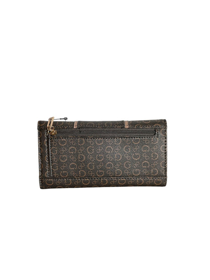 Cartera Larga GUESS Monograma Café con Broche Dorado