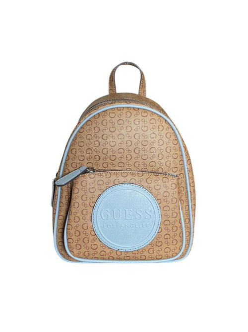 Mochila Guess Beige con Monograma Café y Azul