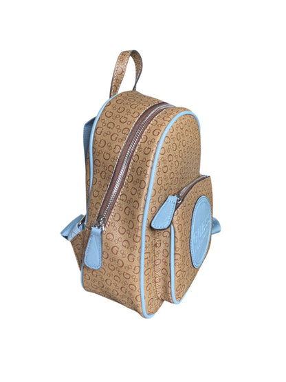 Mochila Guess Beige con Monograma Café y Azul